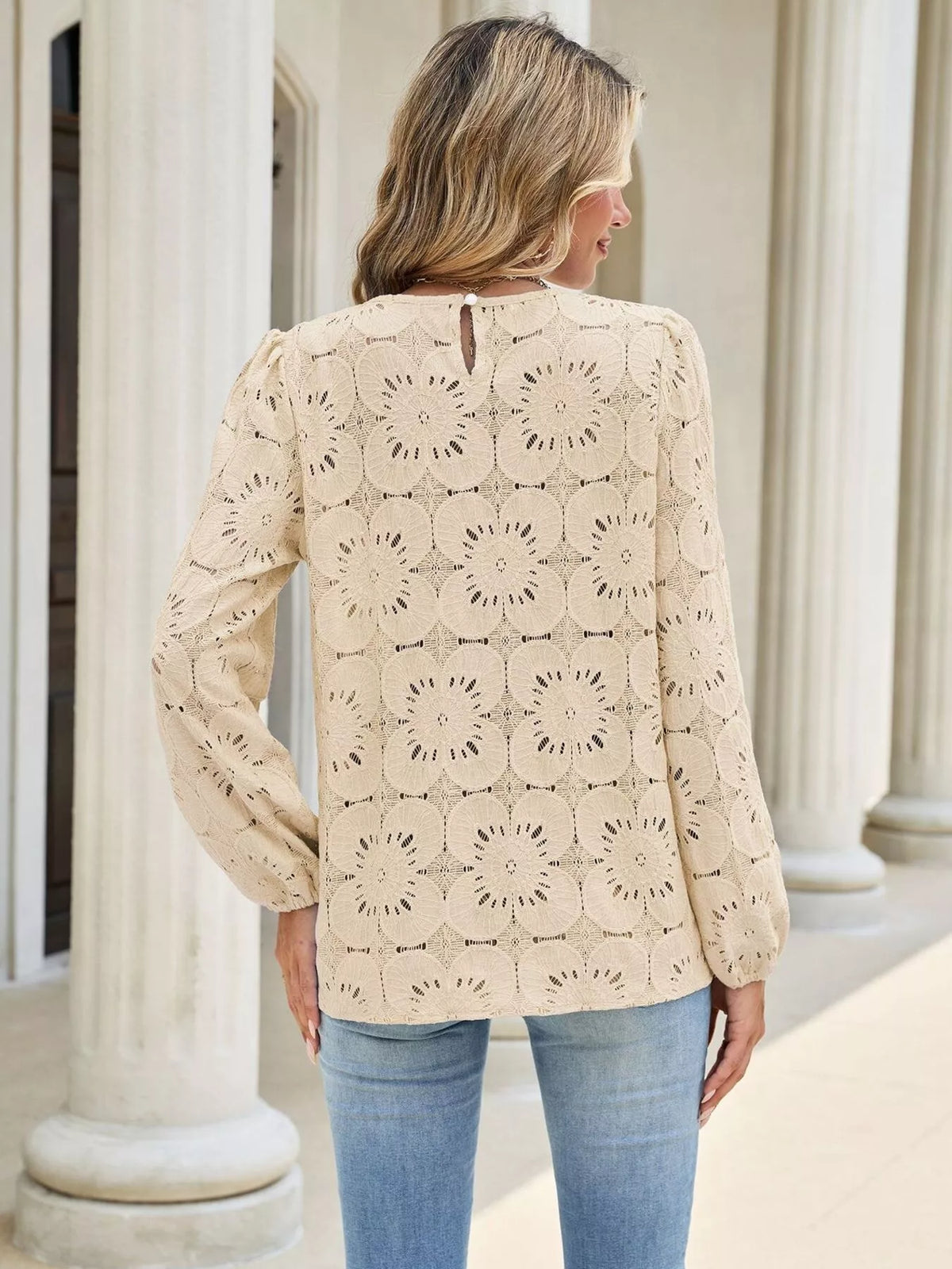 Floral Eyelet Lace Long Sleeve Blouse