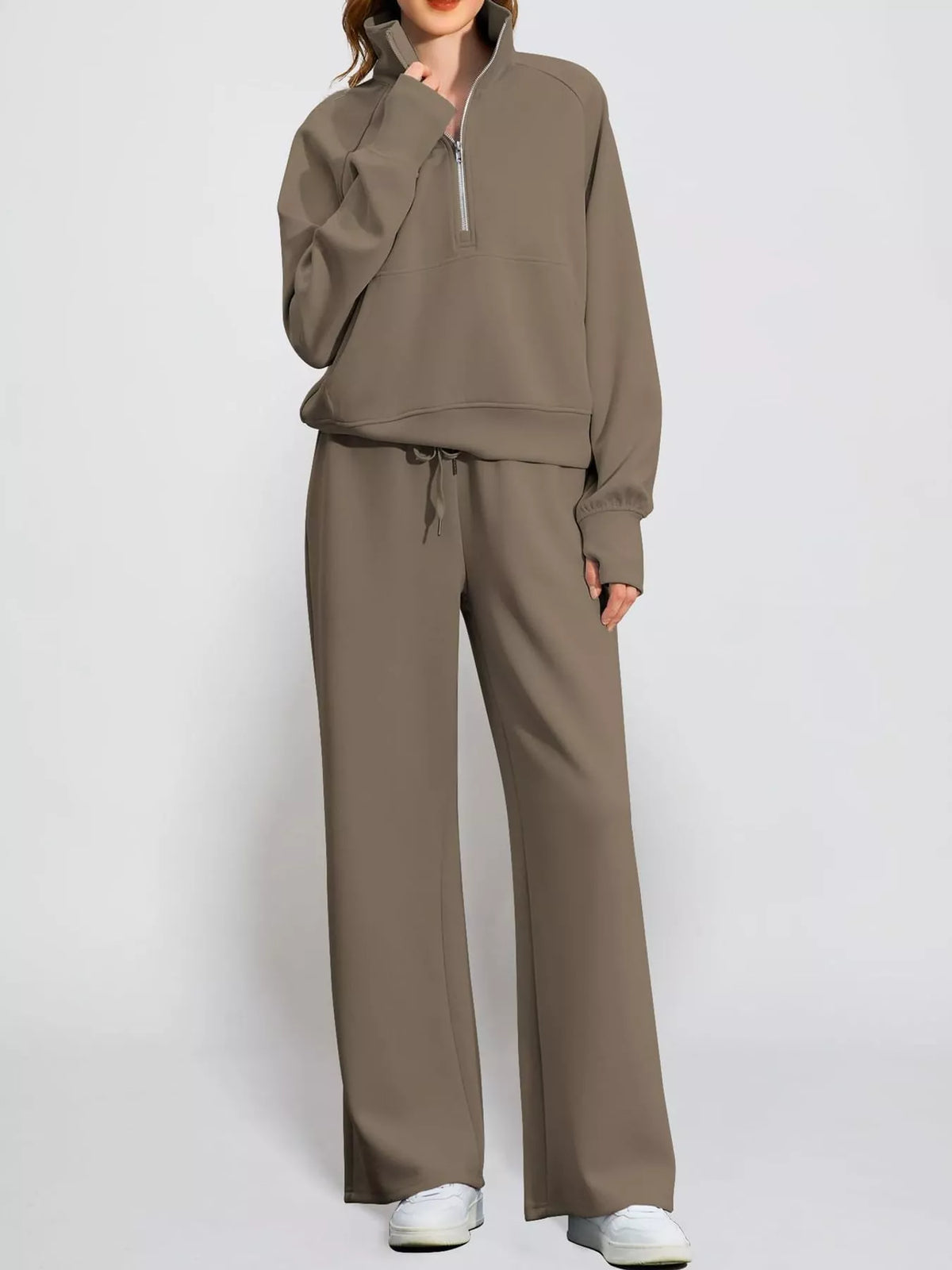 Half-Zip Sweatshirt and Wide-Leg Pants Set