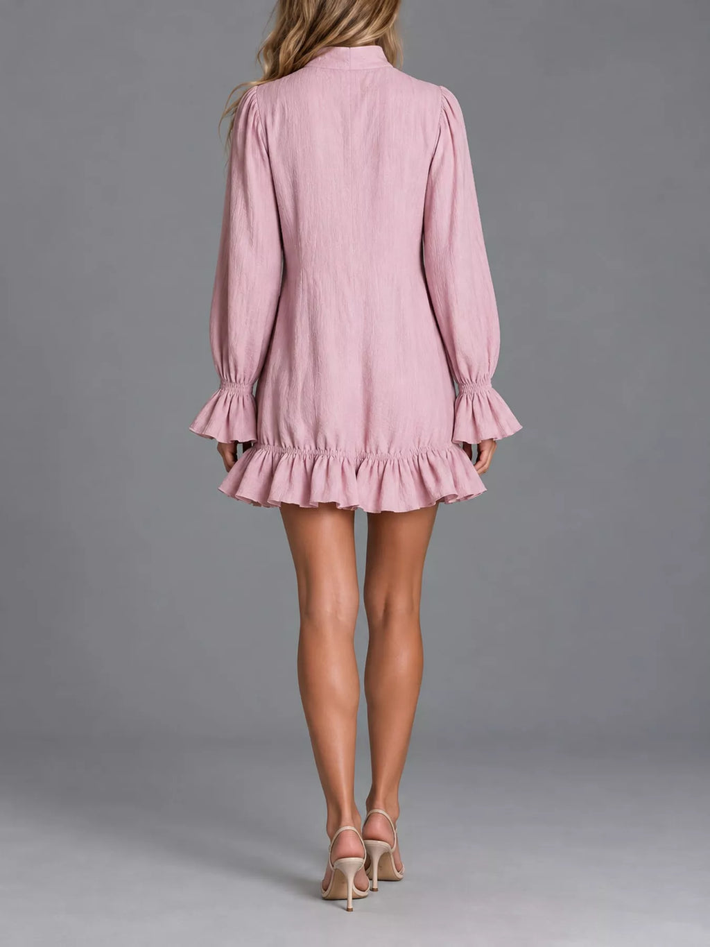 Zipper-Front Ruffle Hem Mini Dress