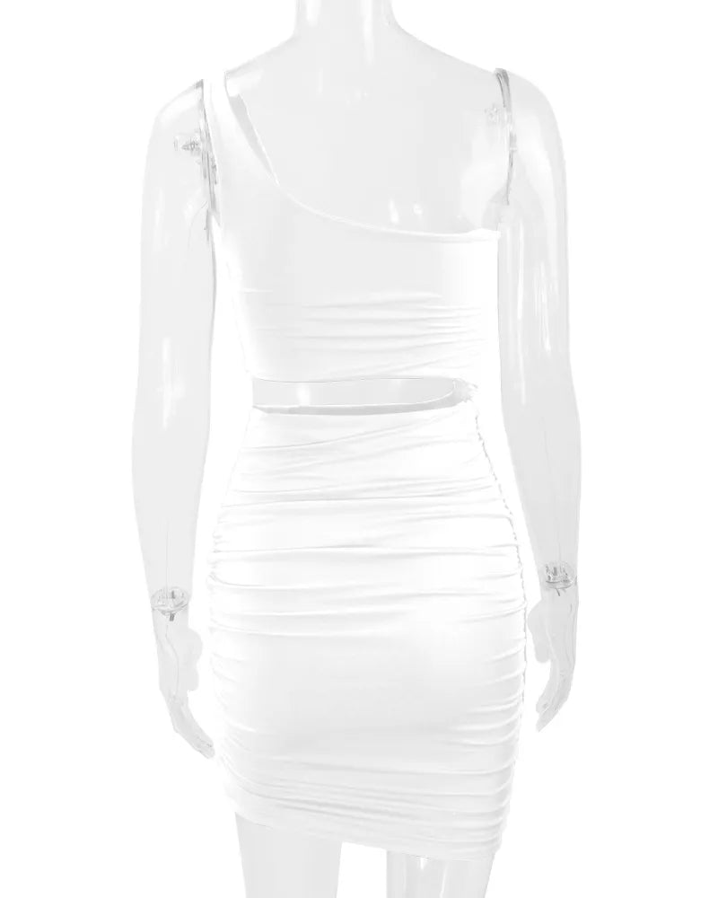 One-Shoulder Cutout Ruched Bodycon Mini Dress