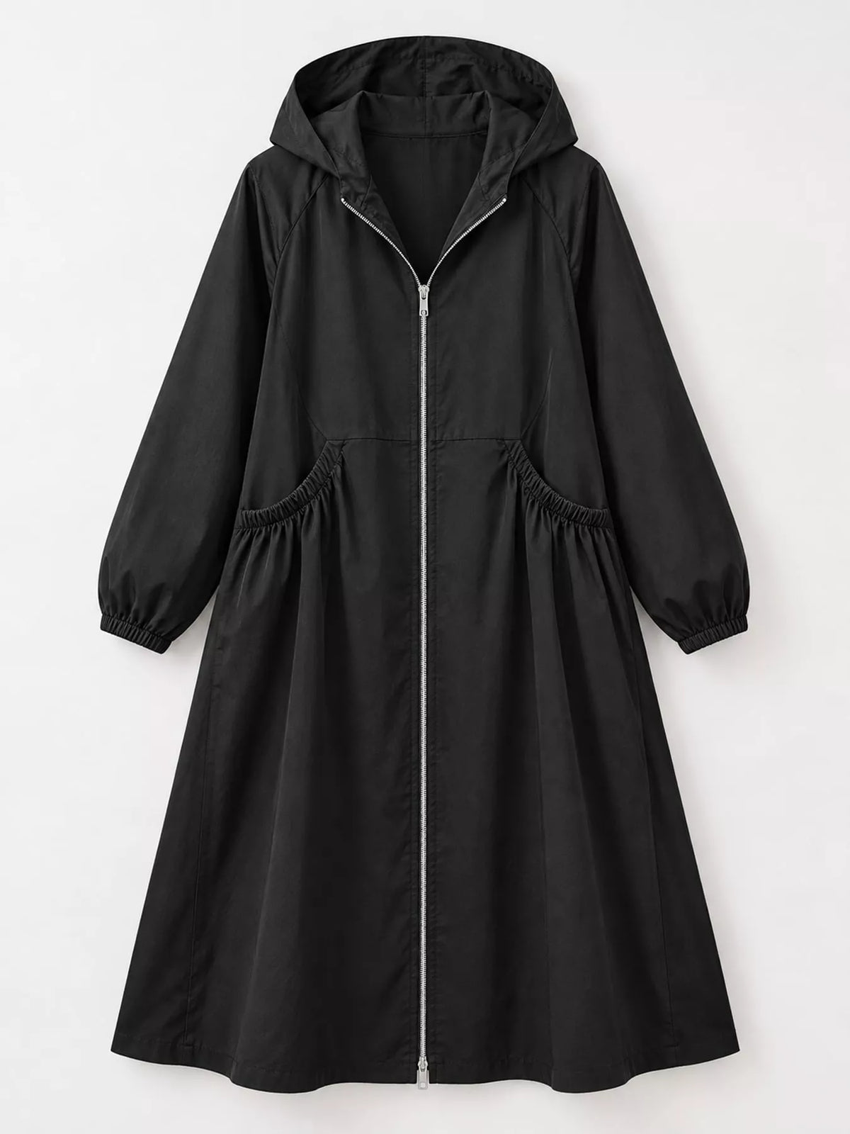 Plus Size Hooded Zip-Up Longline Windbreaker Outerwear