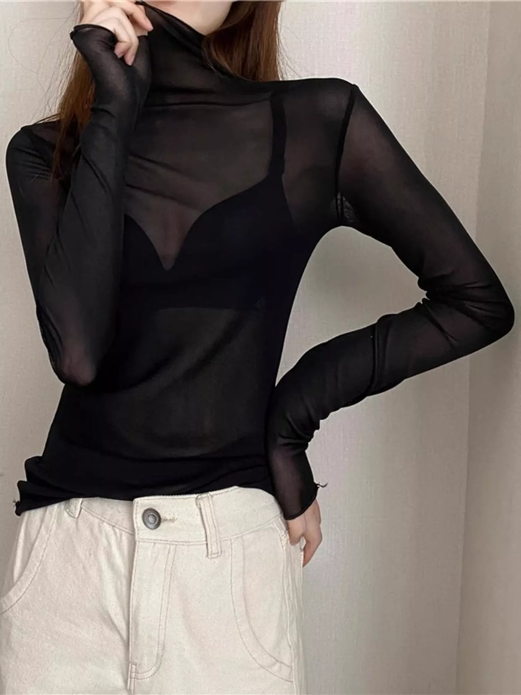 Turtleneck Long Sleeve Slim Fit T-Shirt