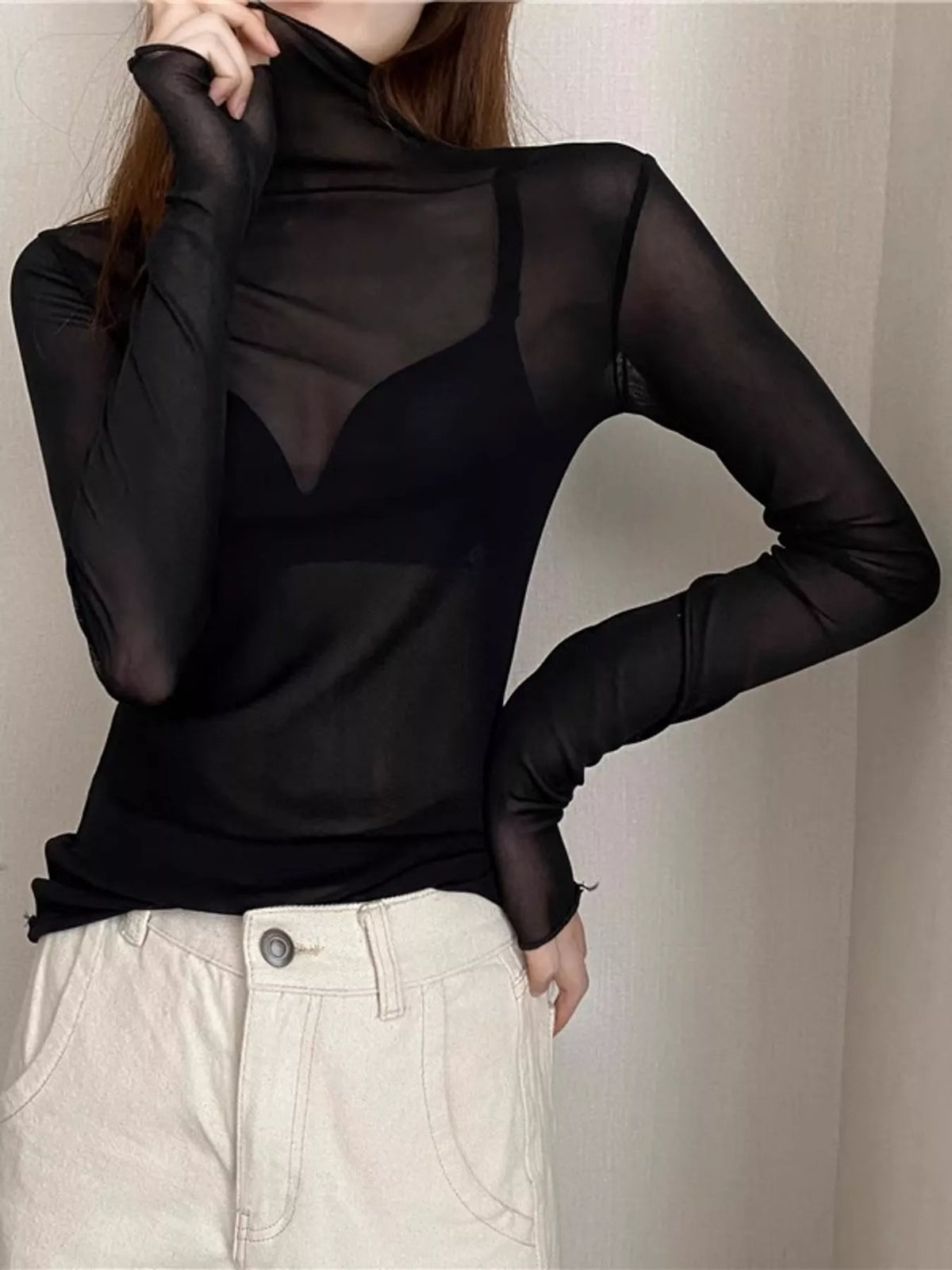 Turtleneck Long Sleeve Slim Fit T-Shirt