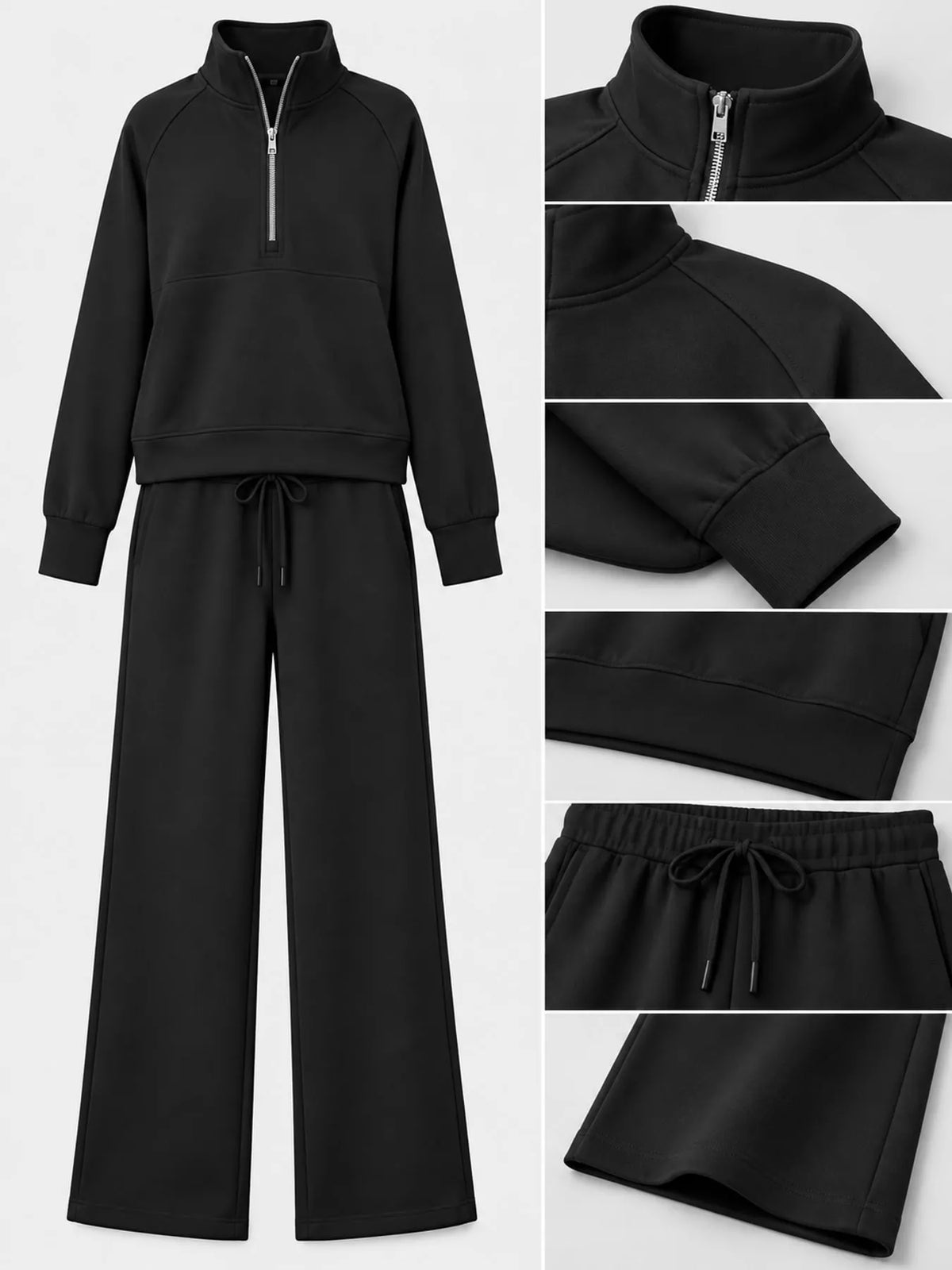 Half-Zip Sweatshirt and Wide-Leg Pants Set