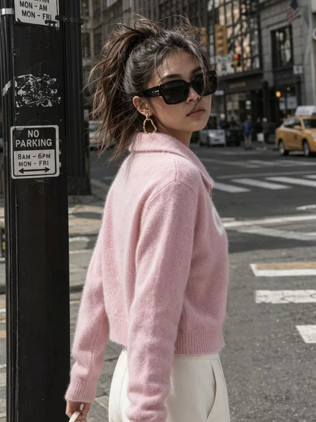 Fuzzy Letter Zip-Up Cardigan