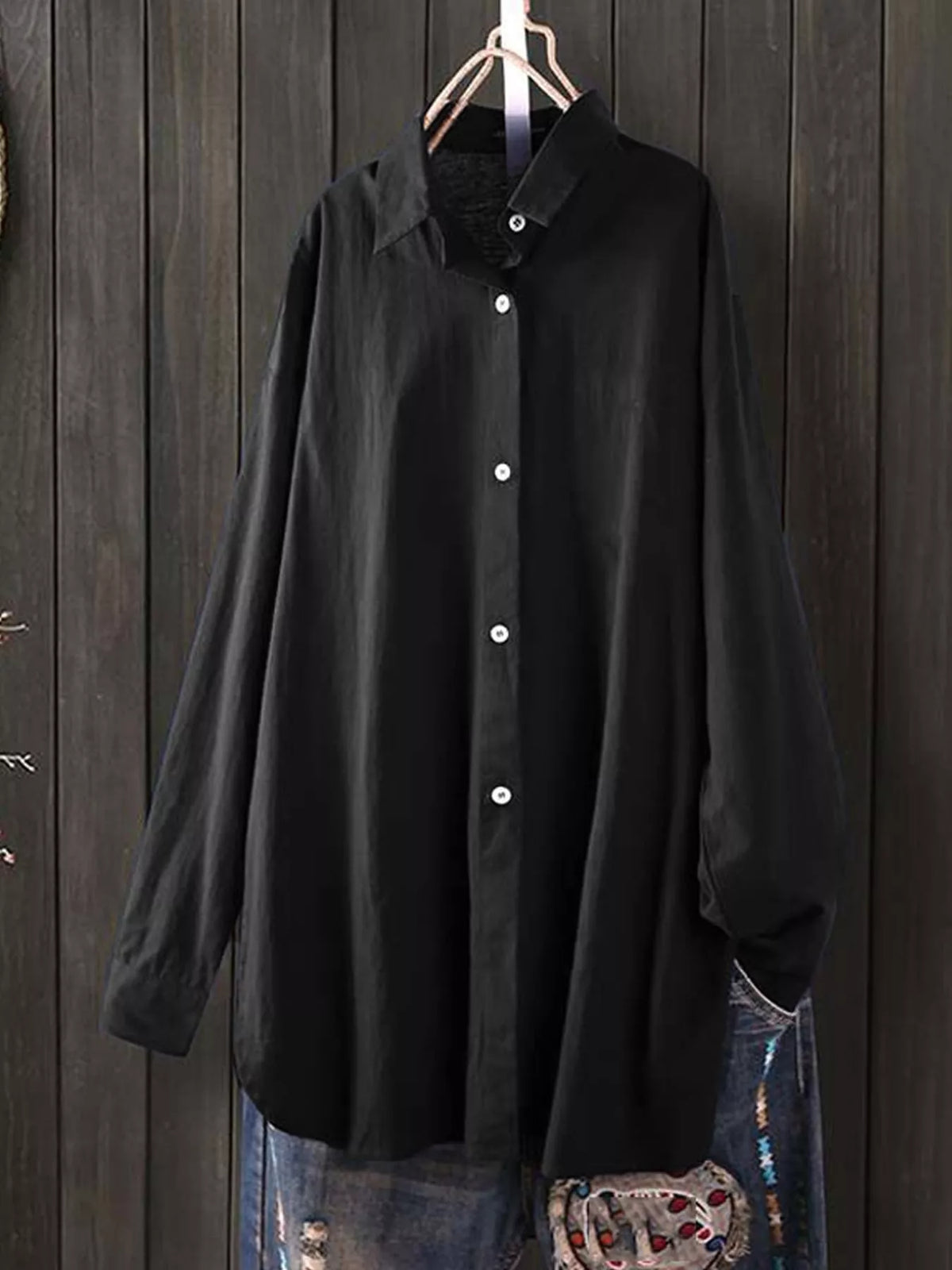 Full Size Oversized Button-Down Long Sleeve Shirt Plus Size