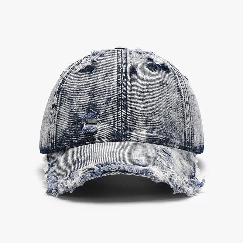 Acid Wash Distressed Frayed Cotton Baseball Cap
