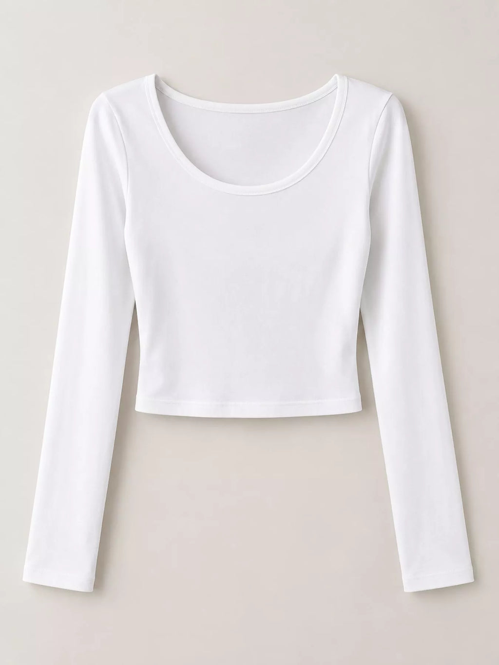 Slim-Fit Long Sleeve U-Neck Cropped T-Shirt