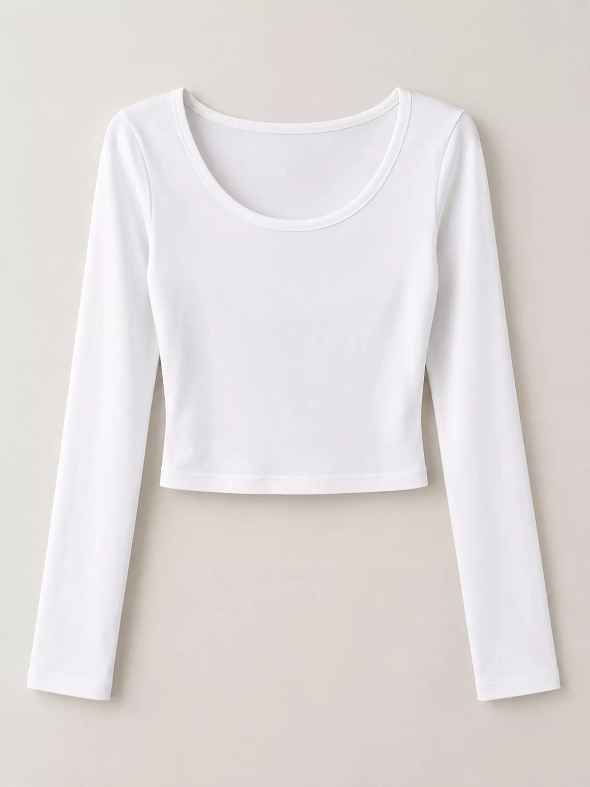 Slim-Fit Long Sleeve U-Neck Cropped T-Shirt