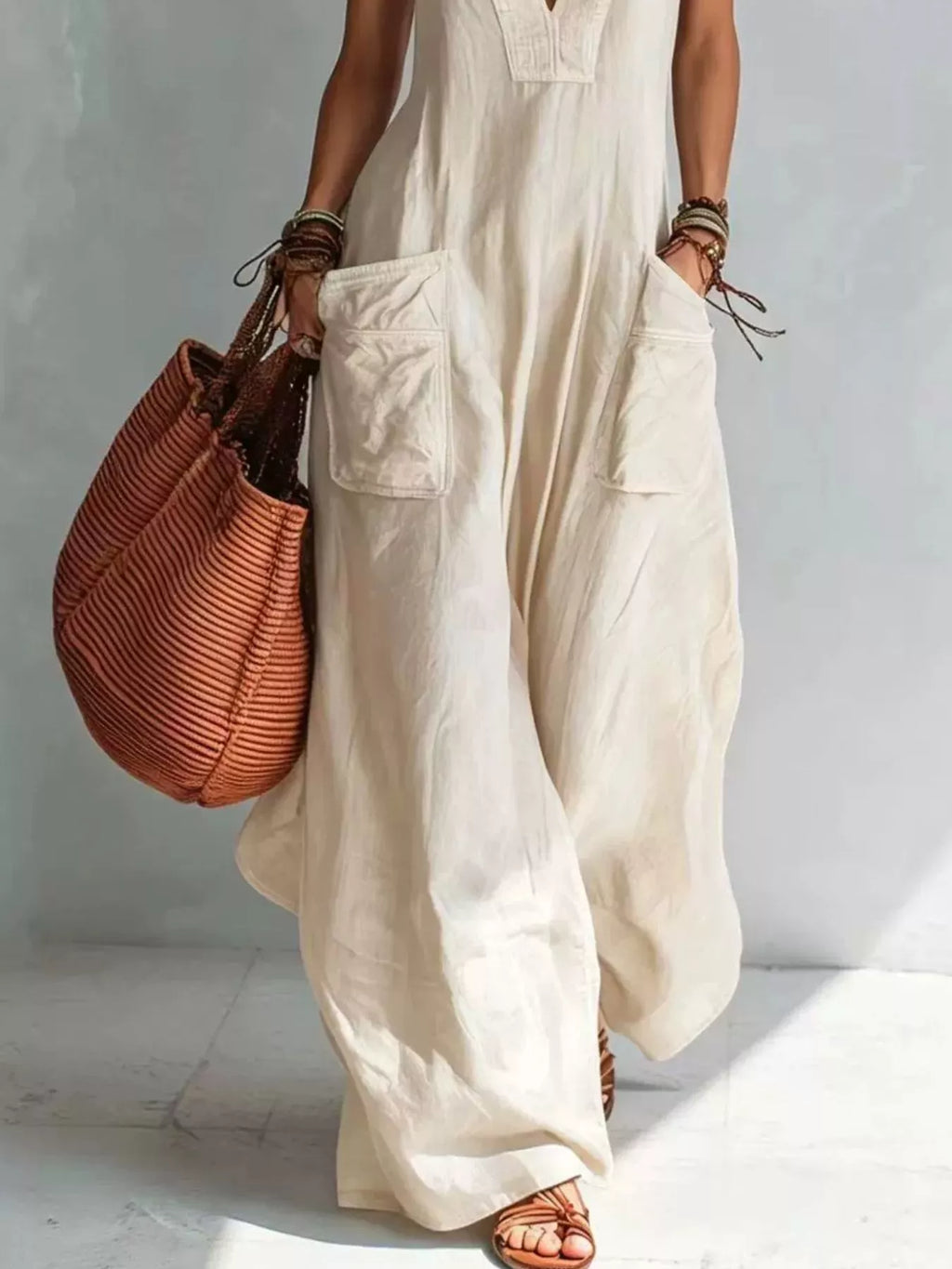 Full Size V-Neck Sleeveless Wide-Leg Jumpsuit Plus Size