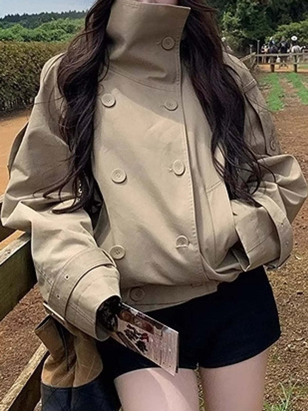 Double-Breasted Cropped Trench Jacket