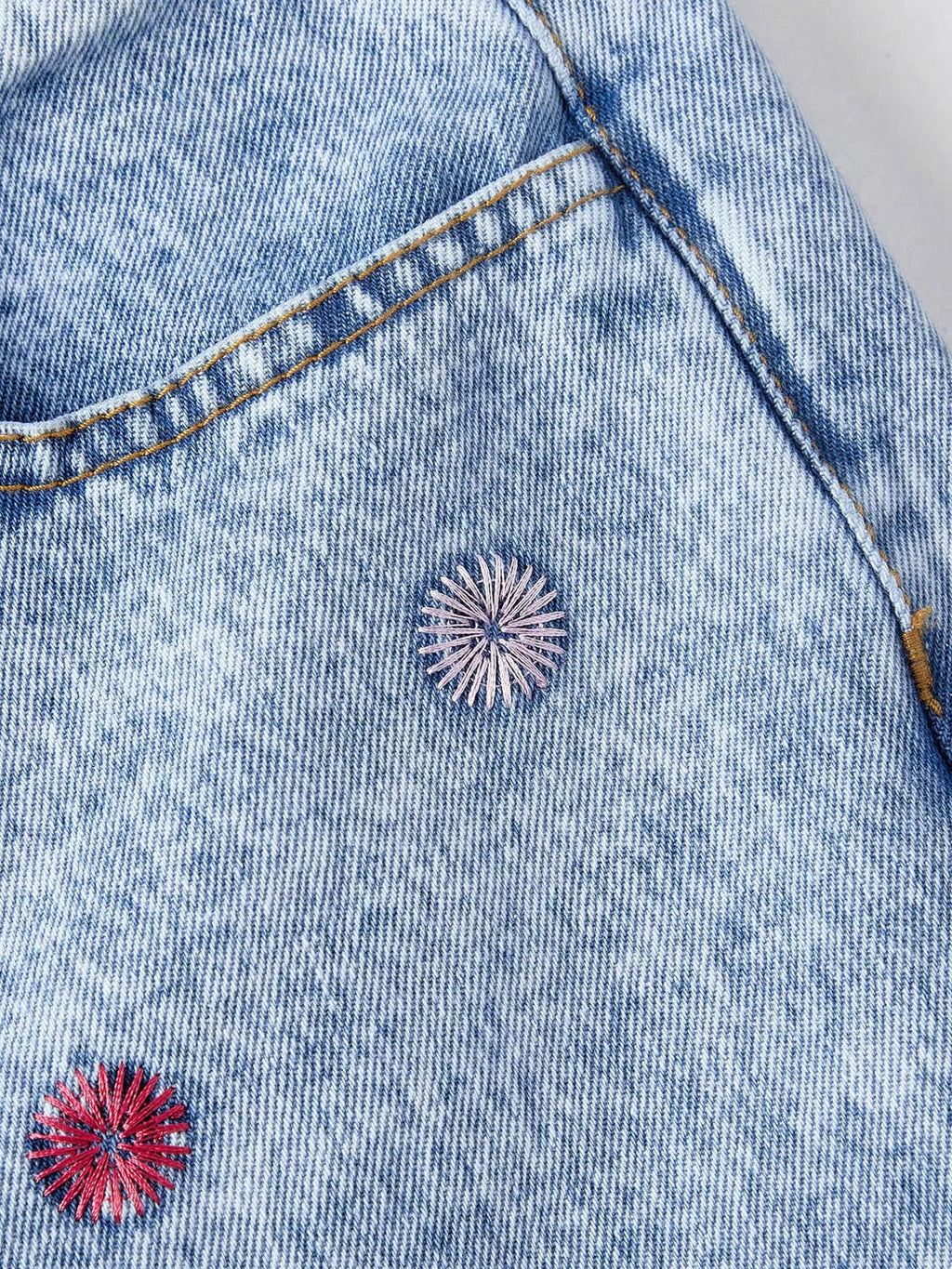 Embroidered High-Waisted Wide-Leg Jeans