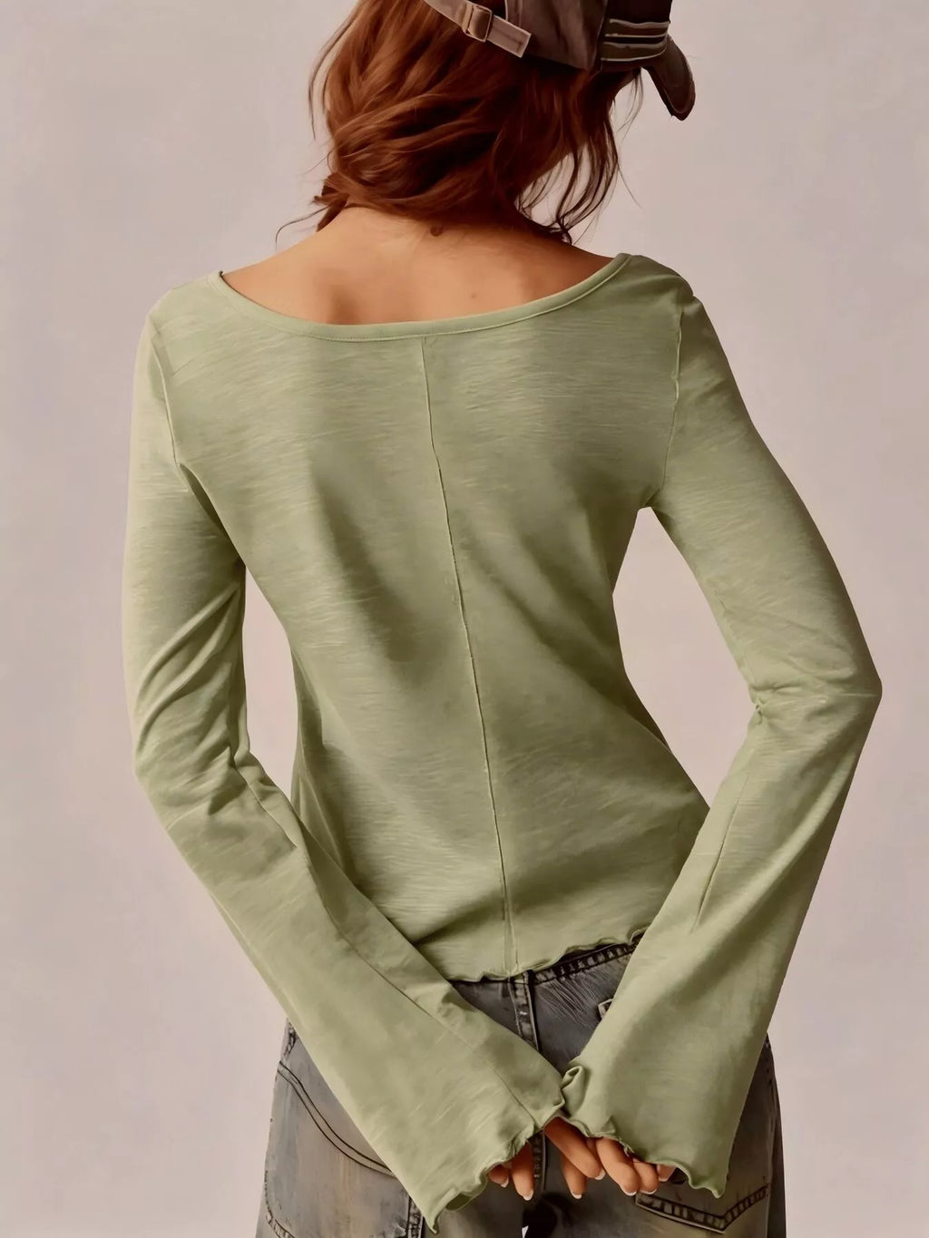 Long Sleeve Square Neck Slim-Fit T-Shirt