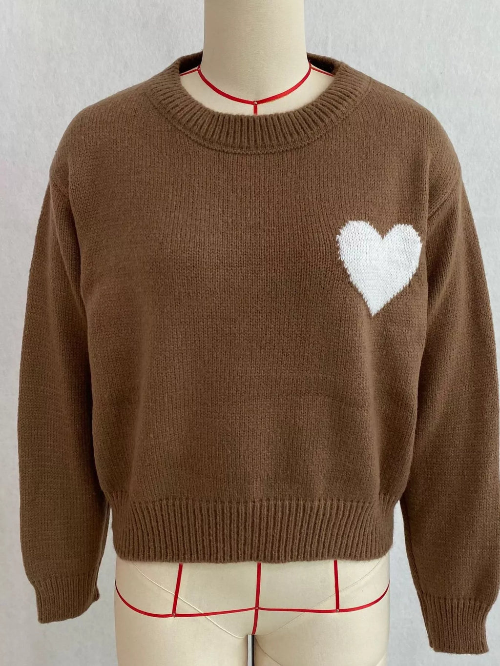 Heart Pattern Round Neck Sweater