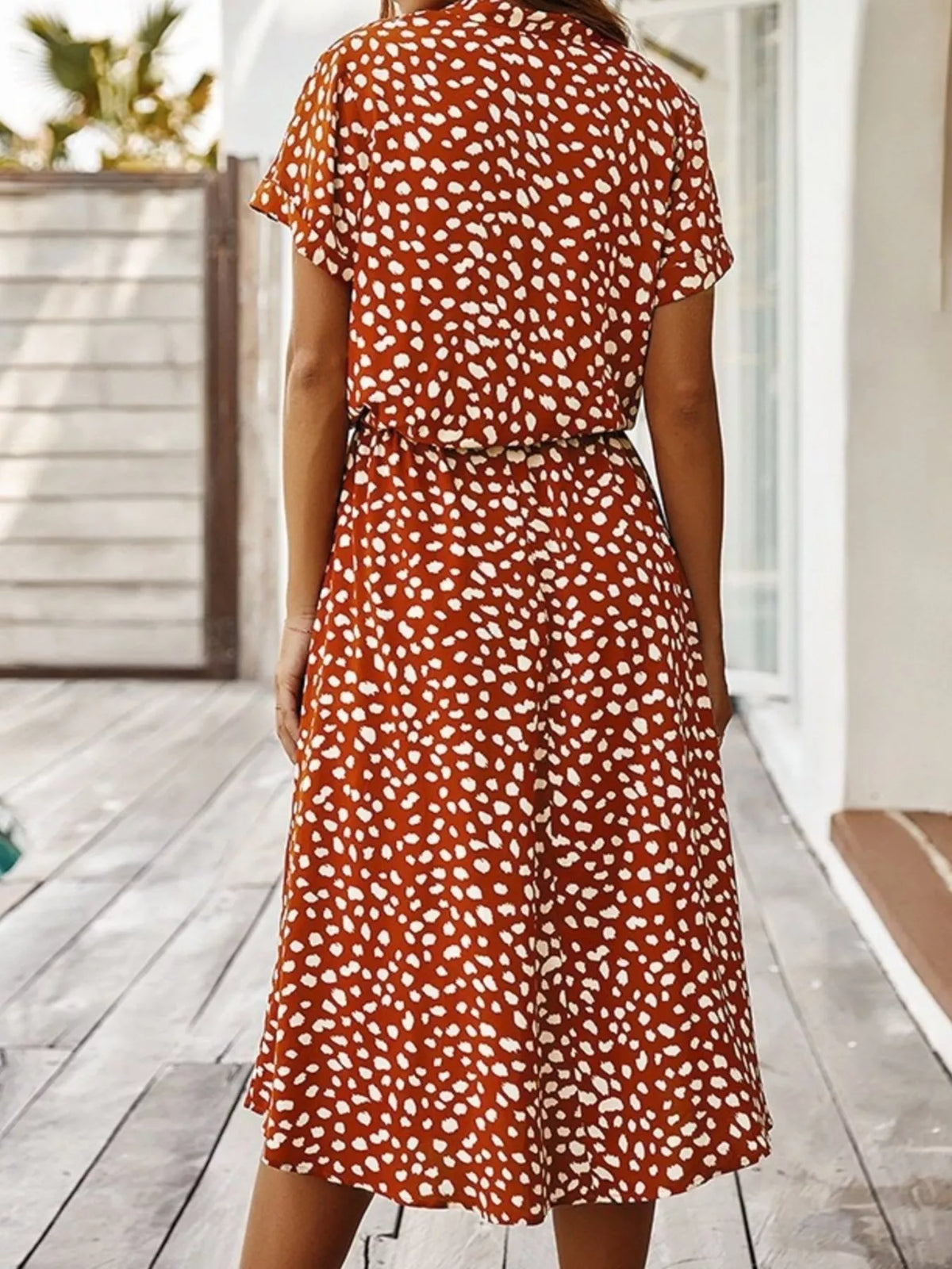 Animal Print Drawstring Waist Midi Dress