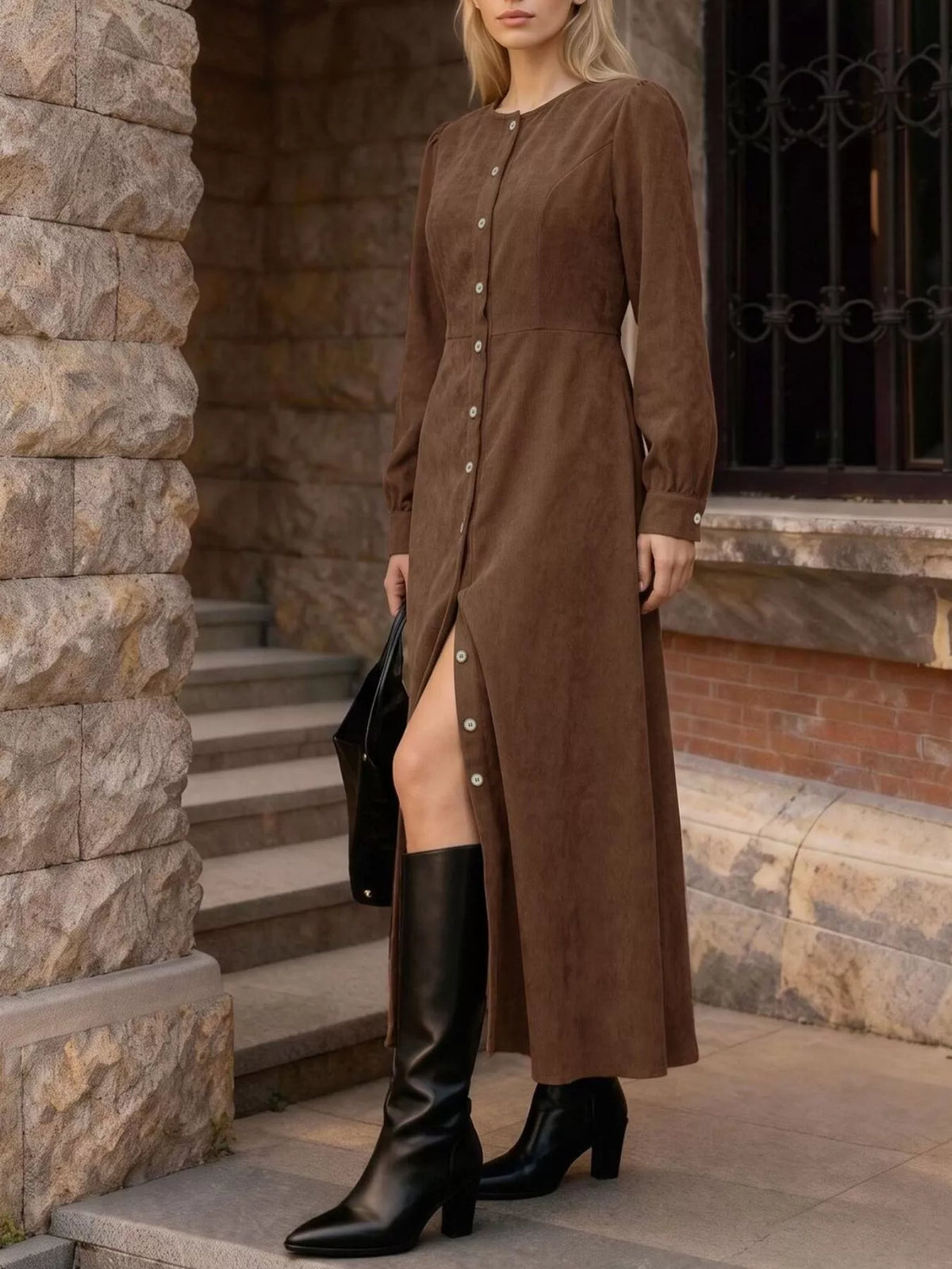 Corduroy Button-Down Maxi Dress