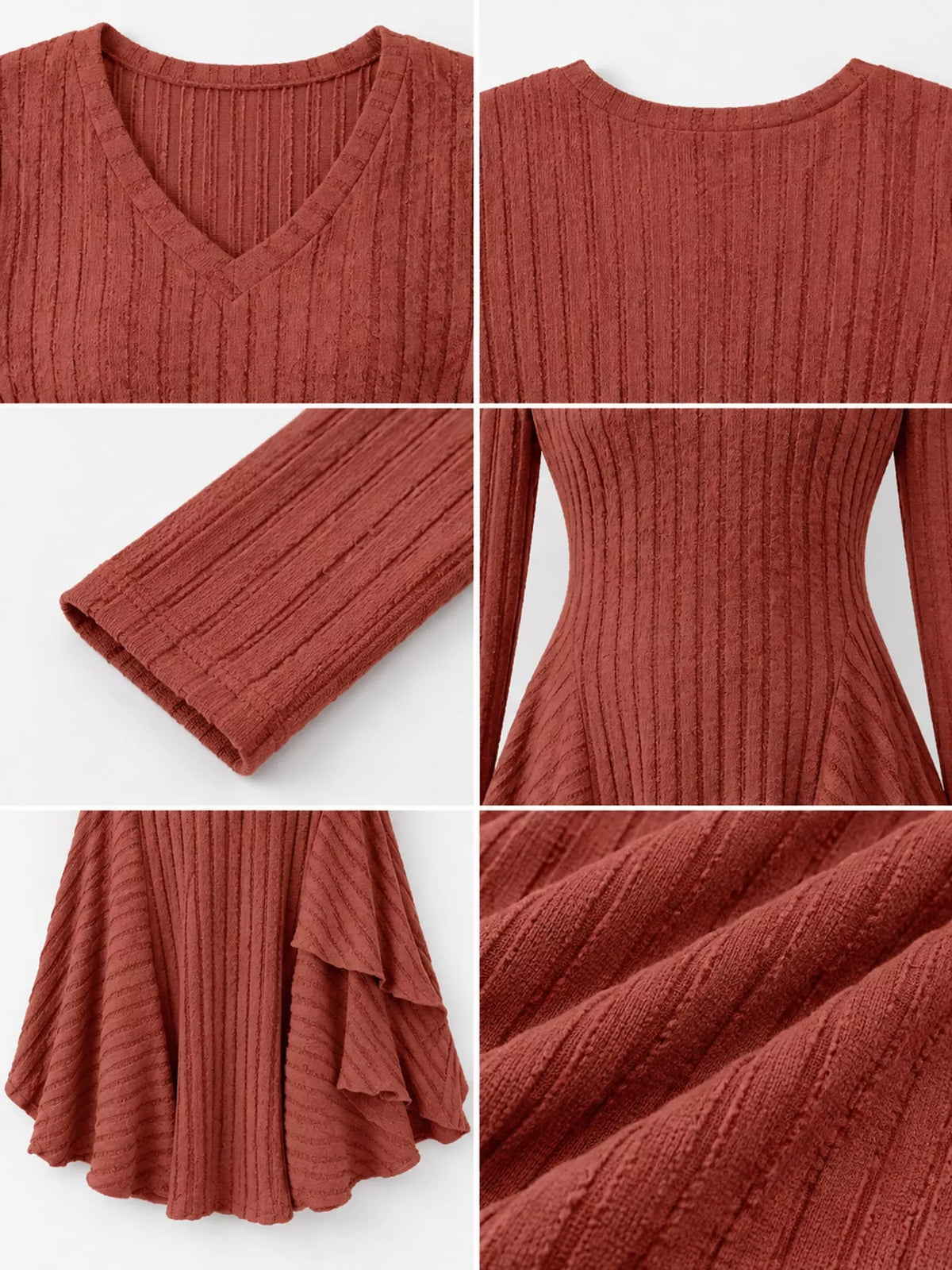 V-Neck Ribbed Knit A-Line Dress
