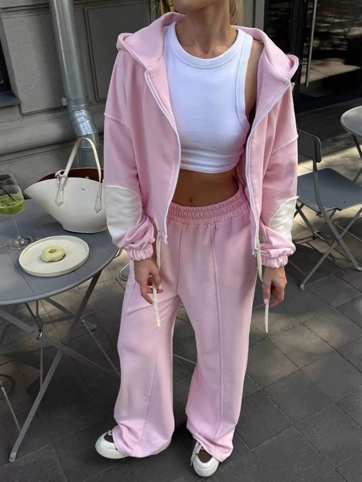 Zip Up Hoodie and Wide-Leg Pants Set