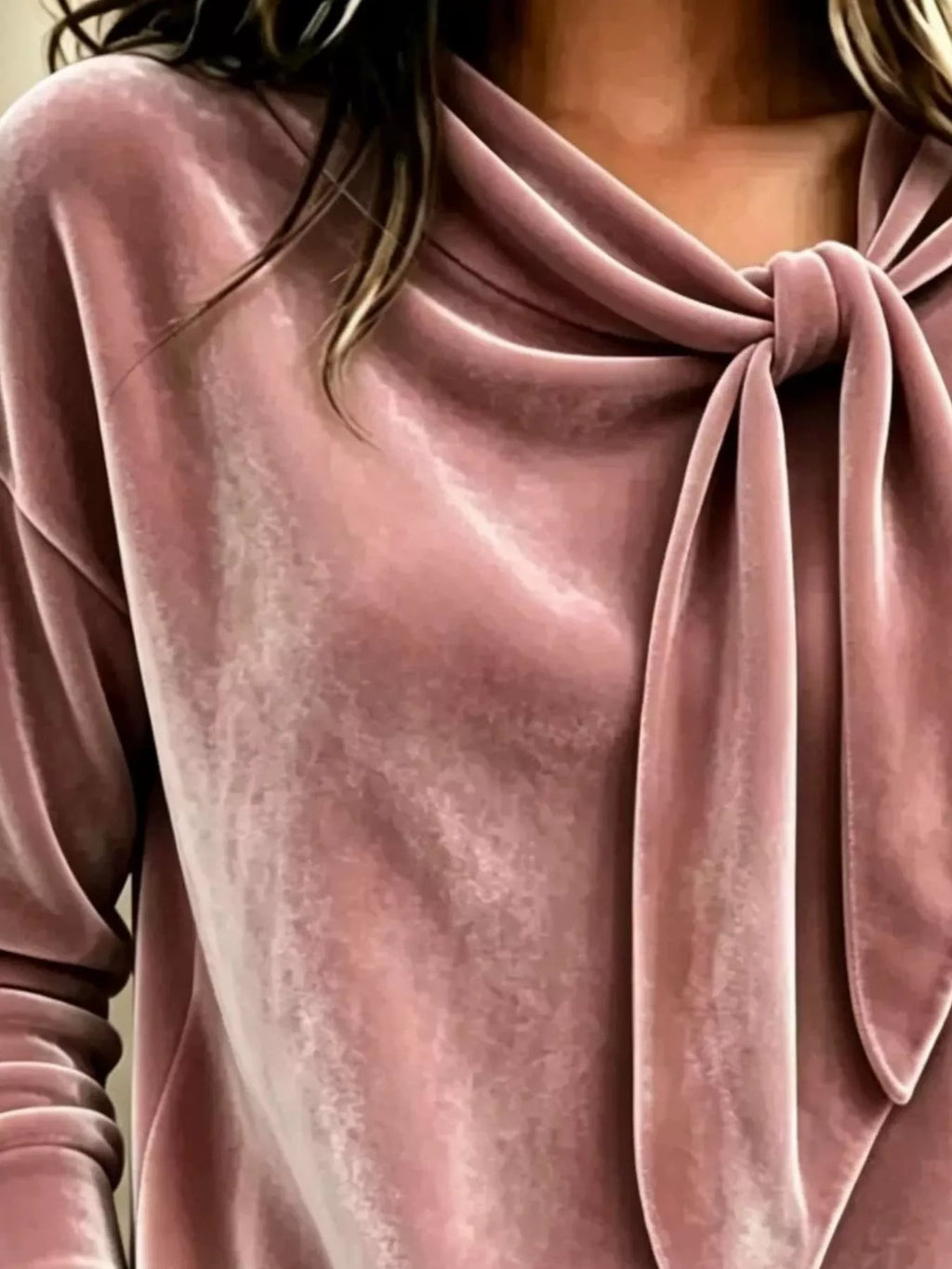 Velvet Tie Front Long Sleeve Sweatshirt