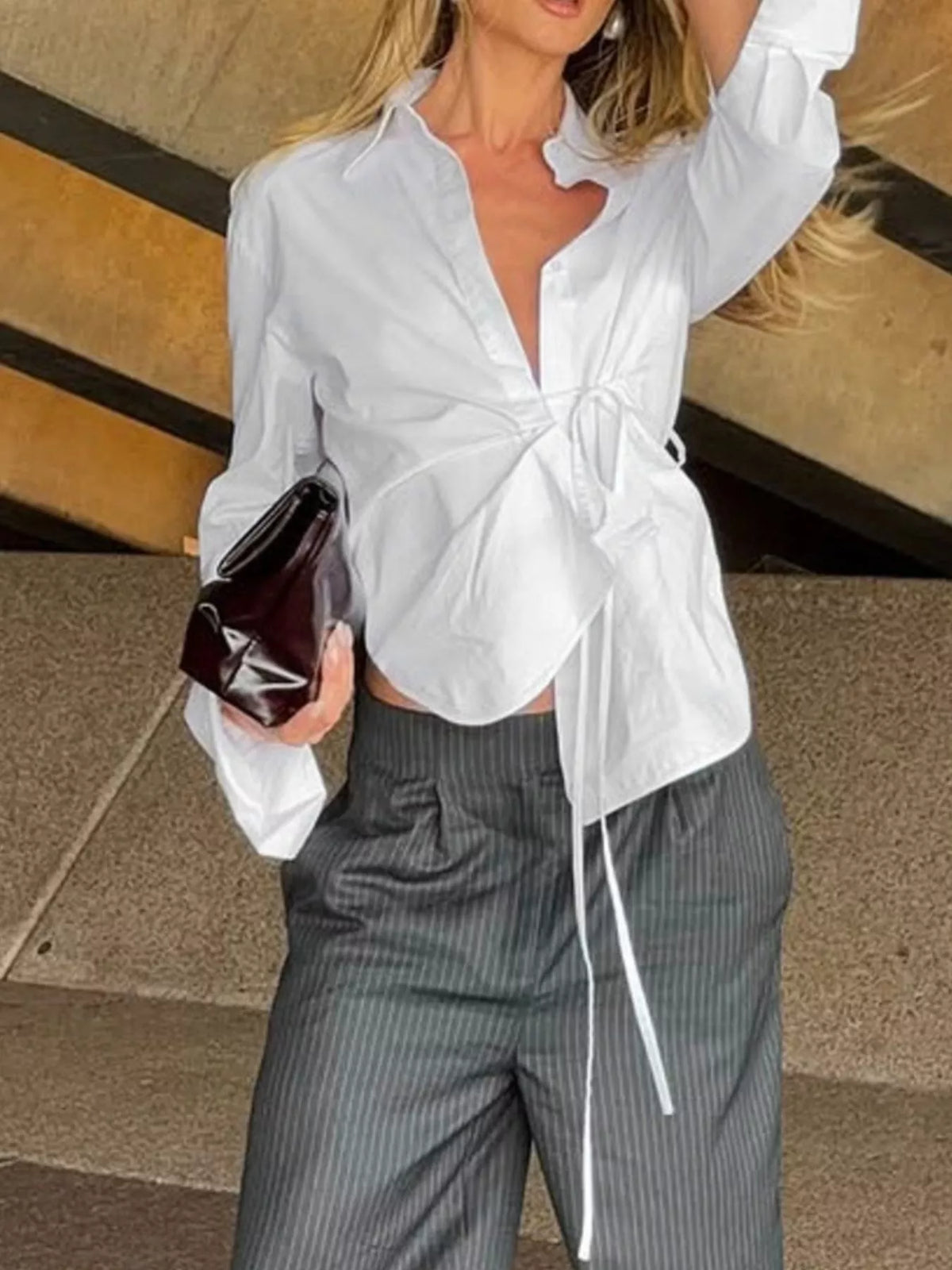 Tie-Waist Detail Wrap-Front Shirt