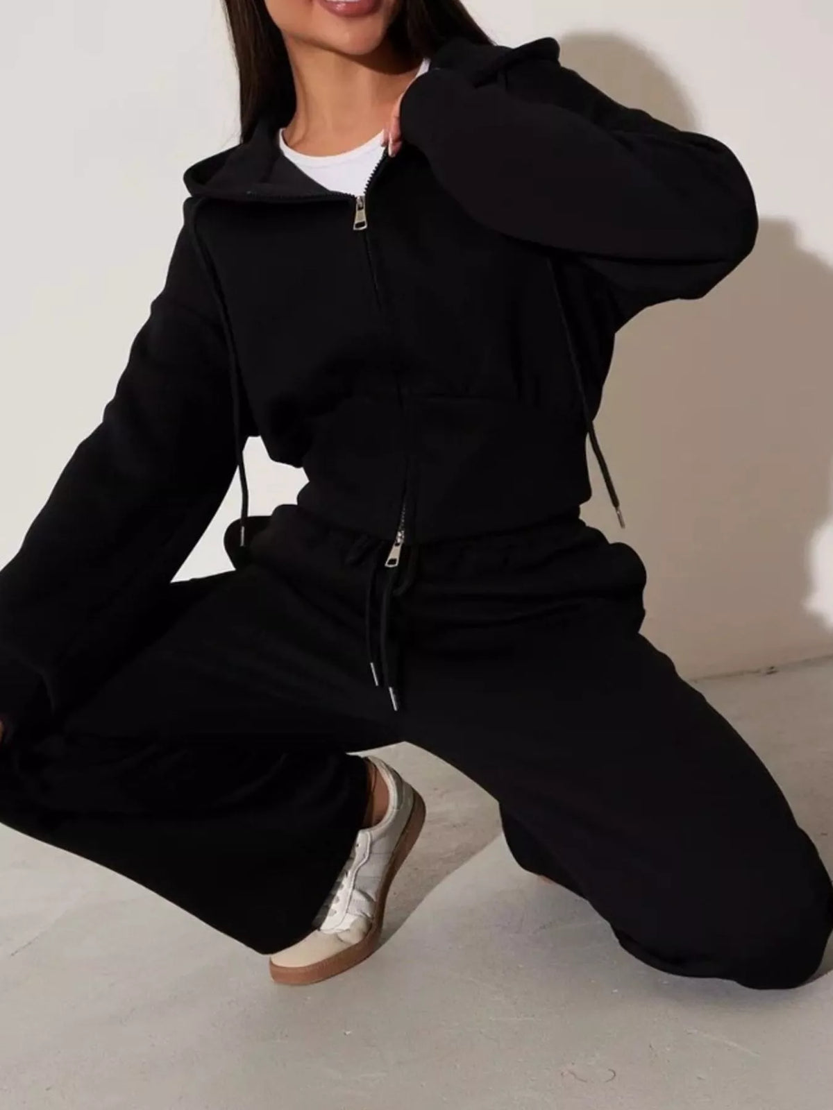 Zip-Up Hoodie and Wide-Leg Sweatpants Set
