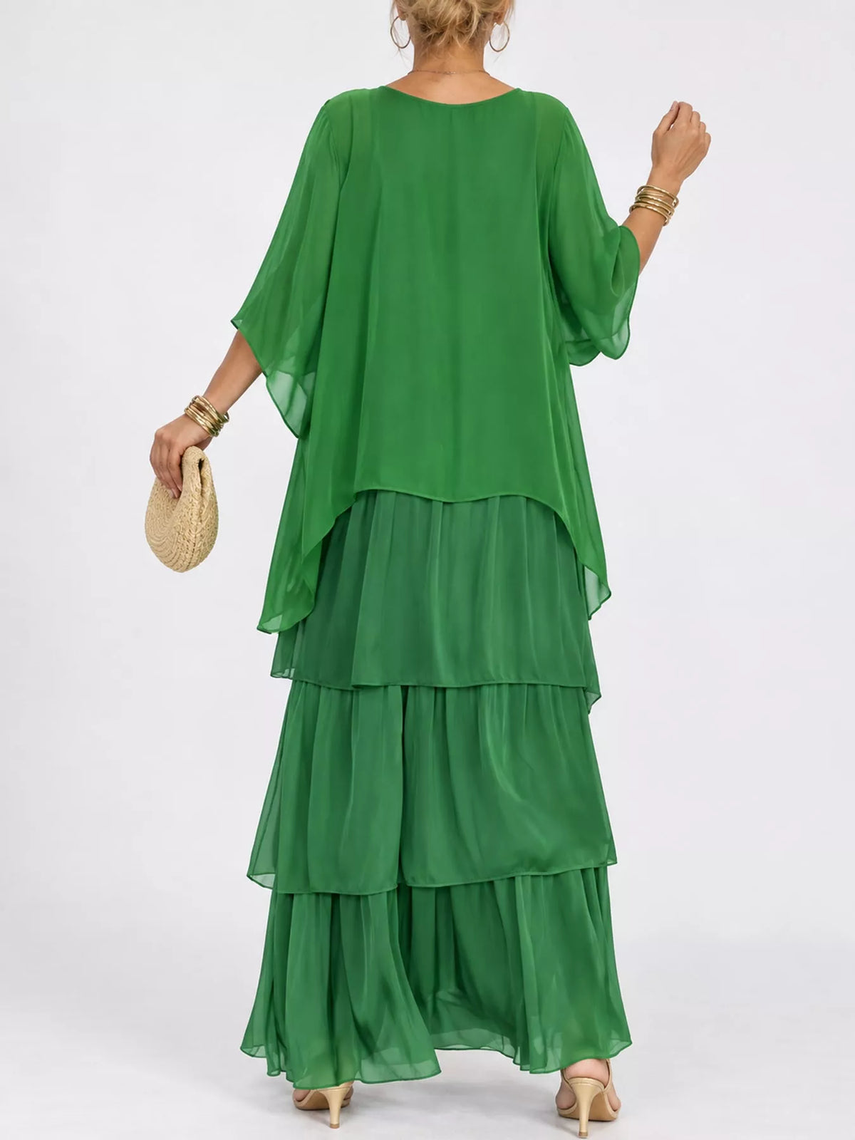 Full Size Layered Batwing Sleeve Maxi Dress Plus Size