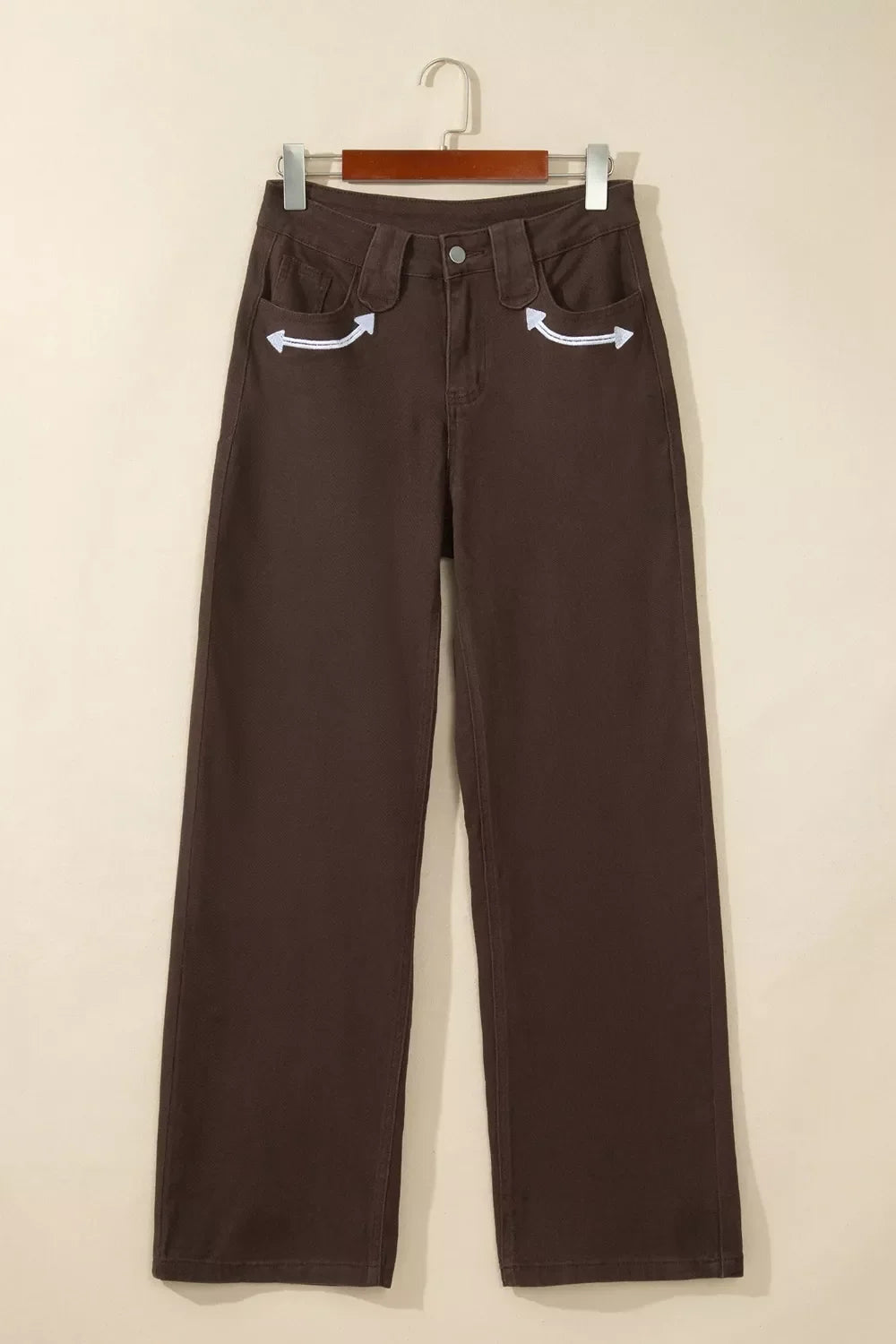 Western Colorblock Pockets Button Fly Decorative Belt Loops Straight Leg Jeans