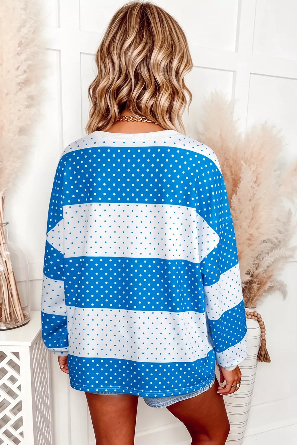 Casual Color-Block Polka Dot Long Sleeve Top