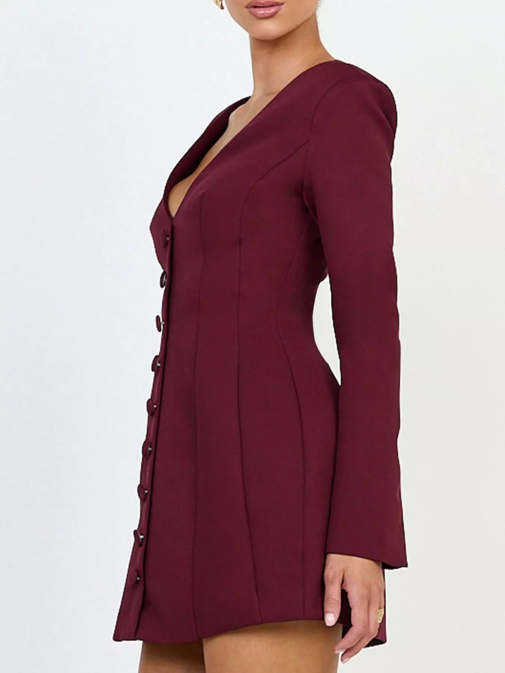 Deep V-Neck Button-Down Blazer Dress
