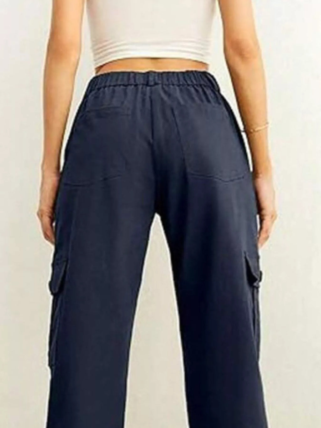 High-Waisted Cargo Pants with Drawstring Cuffs