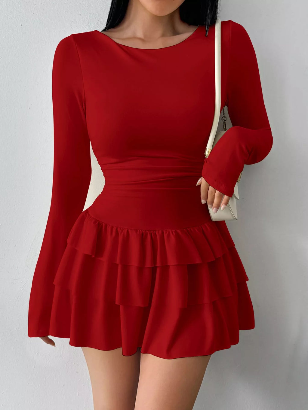 Layered Ruffle Long Sleeve Mini Dress