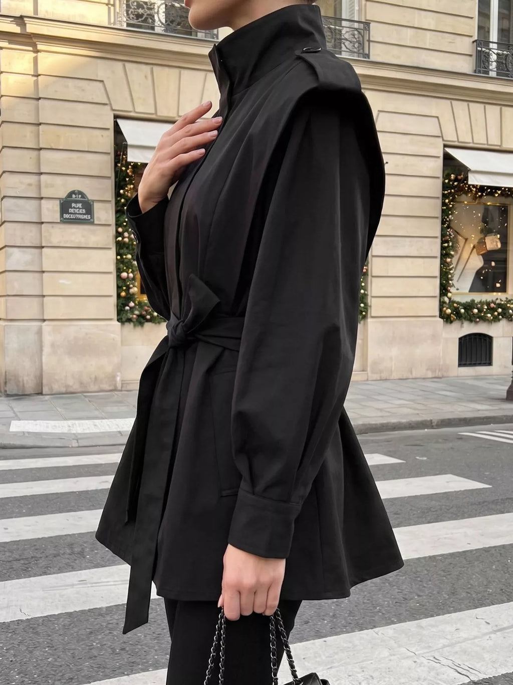 Stand-Collar Belted Outerwear