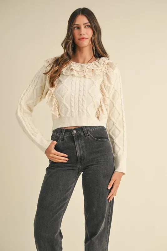 MABLE Ruffled Lace Crochet Sweater