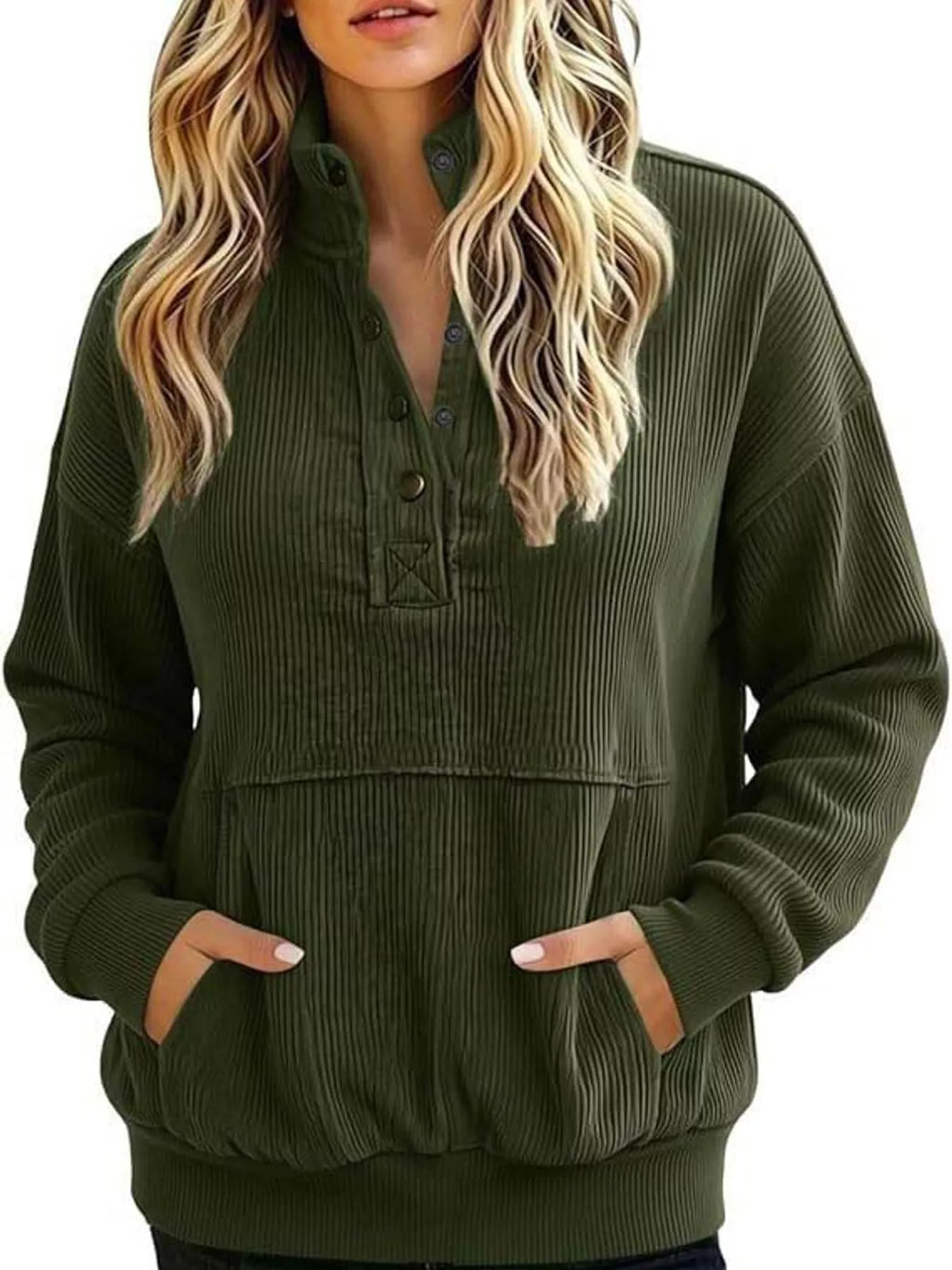 Full Size Quarter-Snap Sweatshirt with Kangaroo Pocket Plus Size