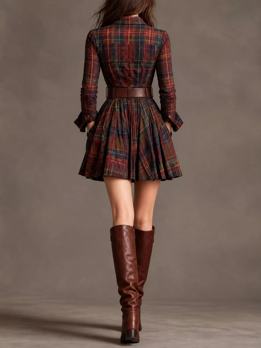 Plaid Long-Sleeve Shirt Dress