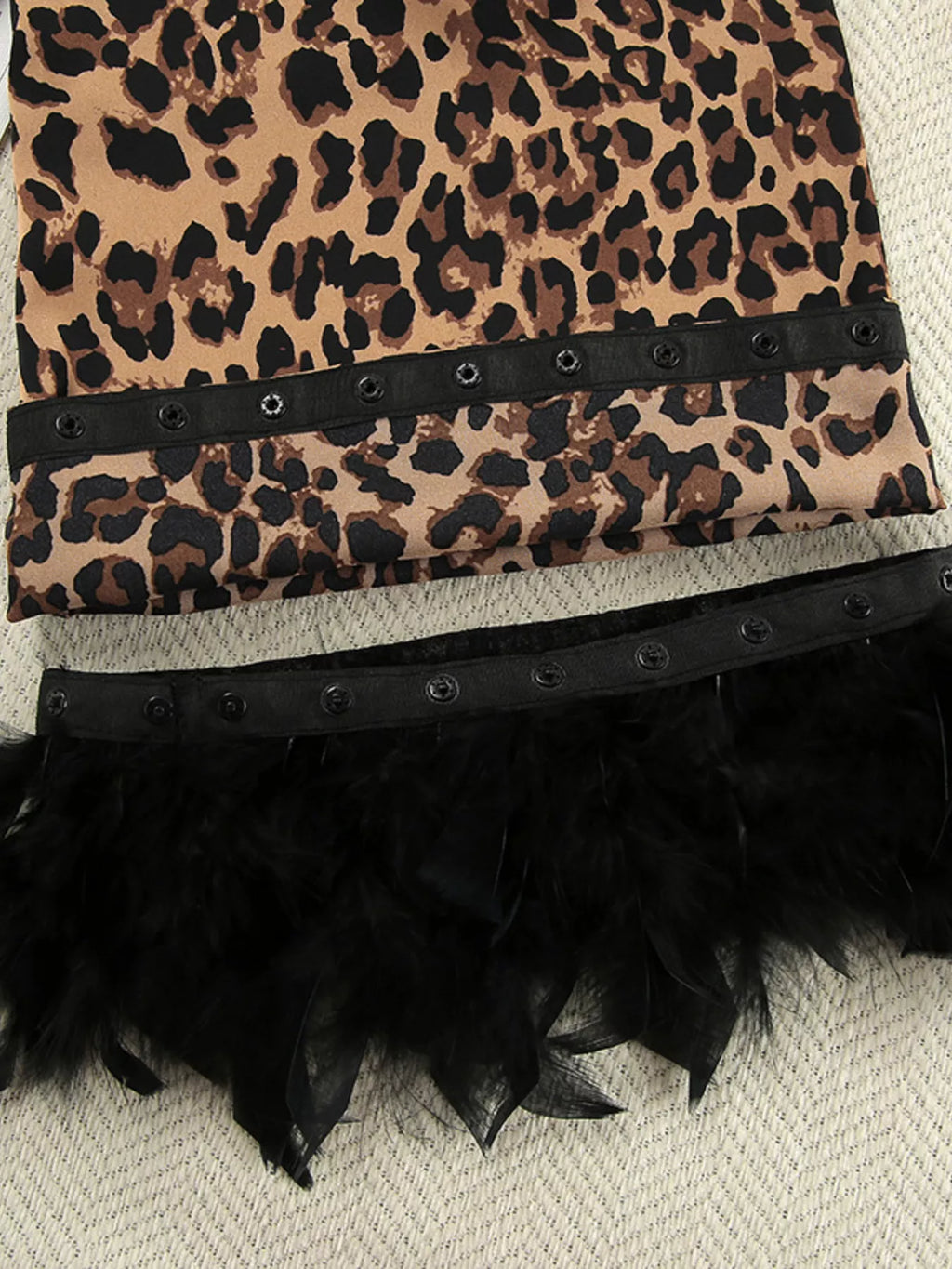 Leopard Print Feather-Trimmed Lounge Nightgown Robe