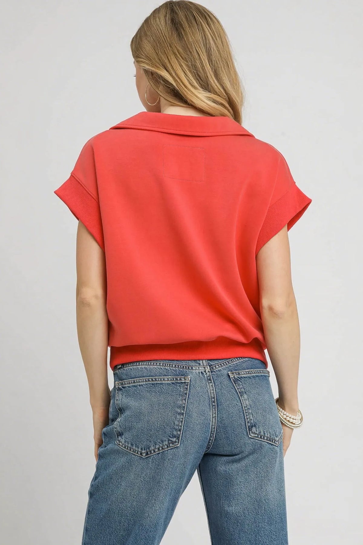 Umgee Luxe Knit Collared Short Sleeve Polo Sweatshirt