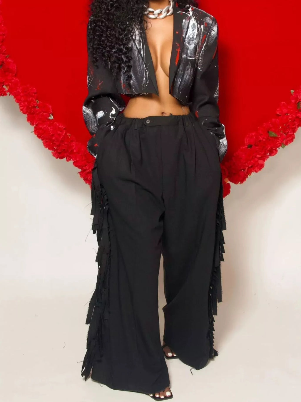Wide-Leg Pants with Fringed Details
