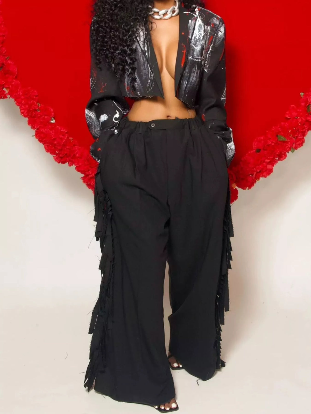 Wide-Leg Pants with Fringed Details