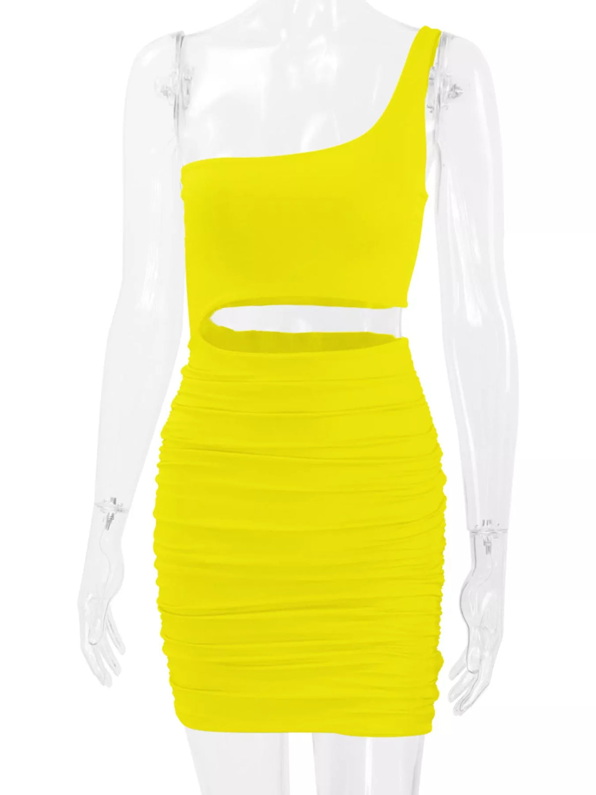 One-Shoulder Cutout Ruched Bodycon Mini Dress