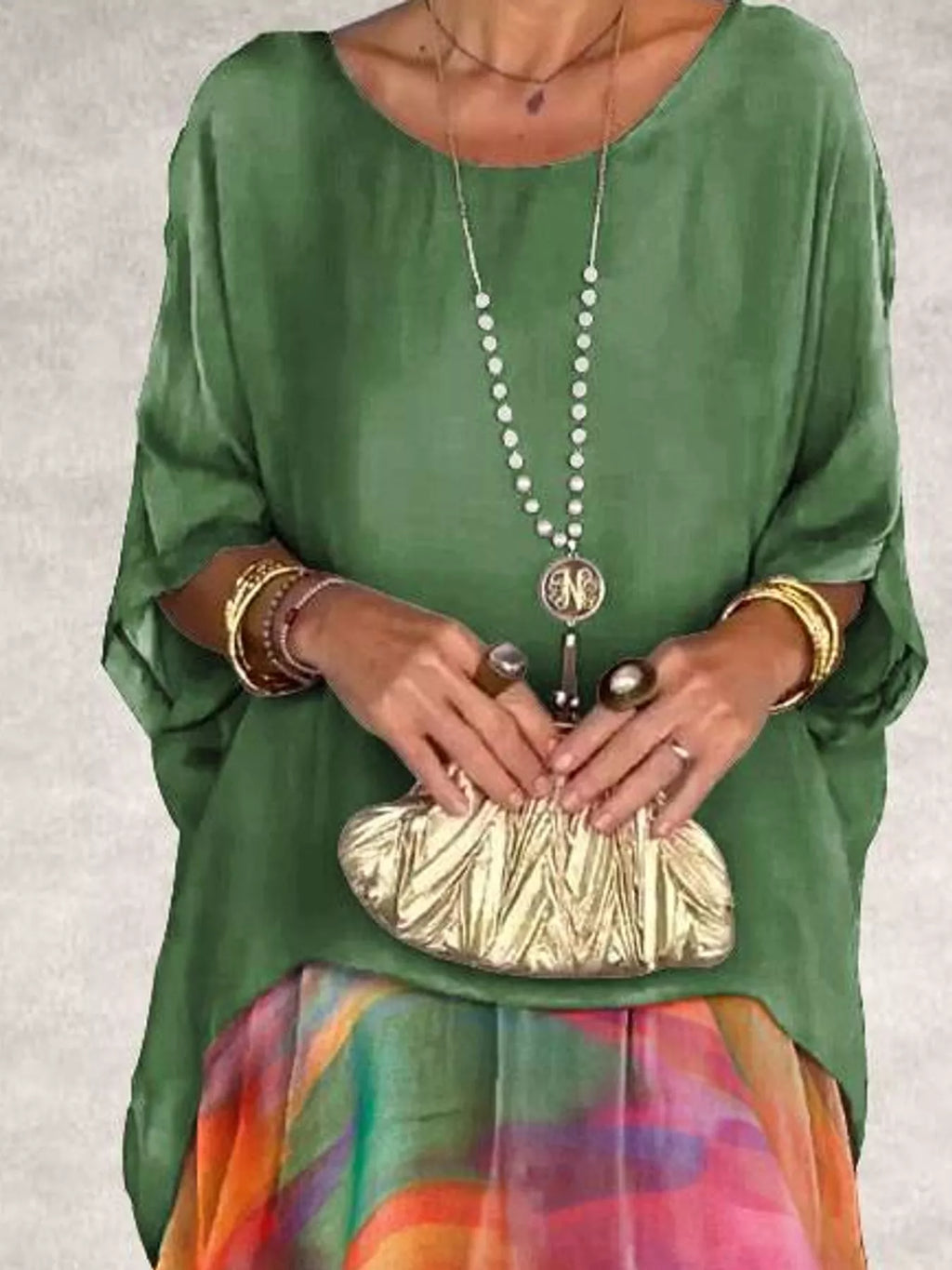Full Size Layered Batwing Sleeve Maxi Dress Plus Size