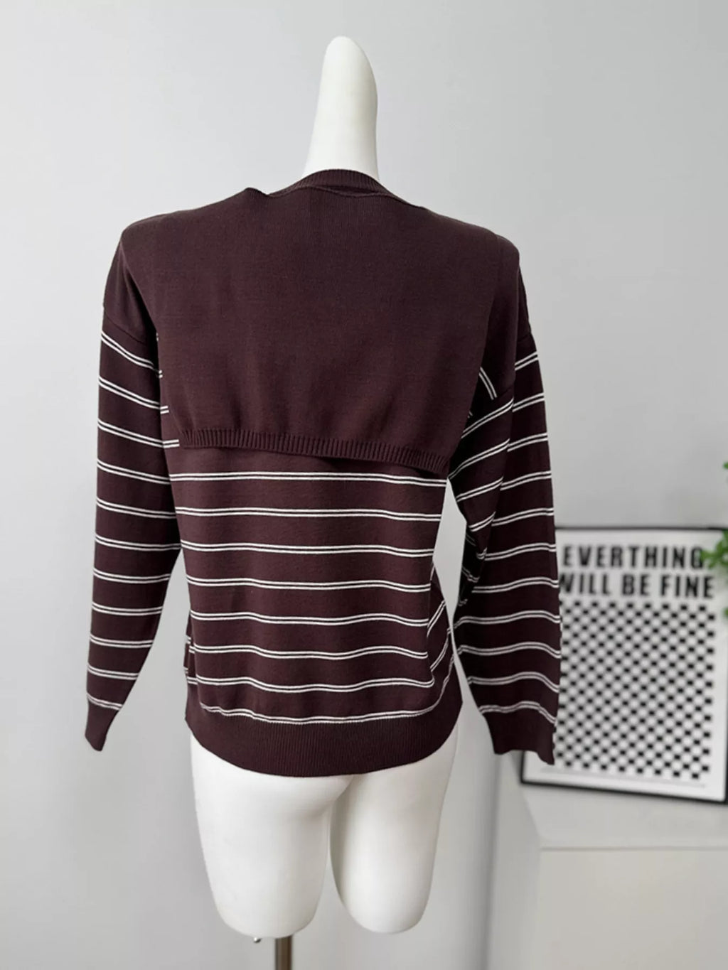 Classic Striped Crewneck Knit Top with Layered Sweater Detail