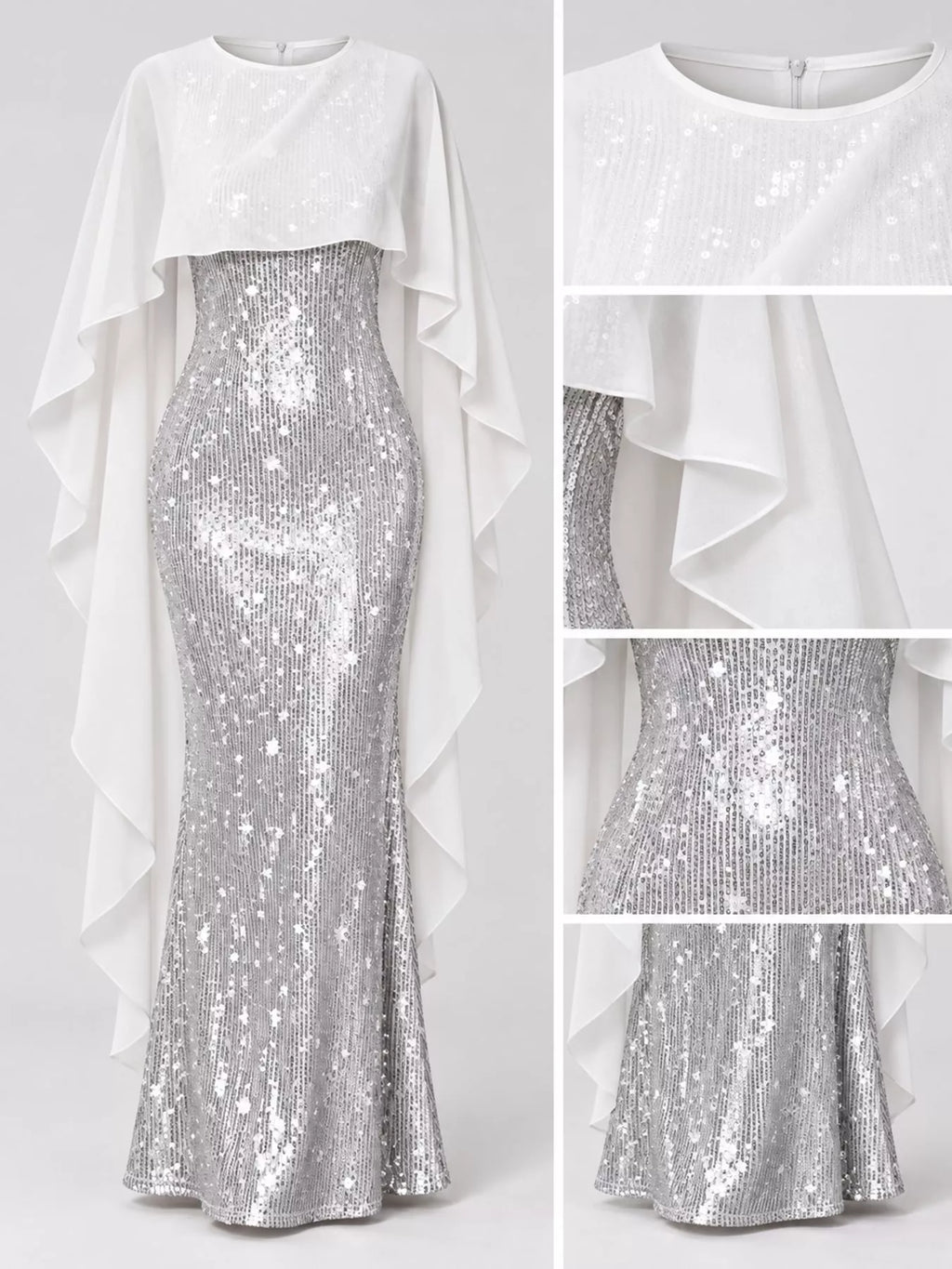 Sequin Cape Overlay Evening Dress