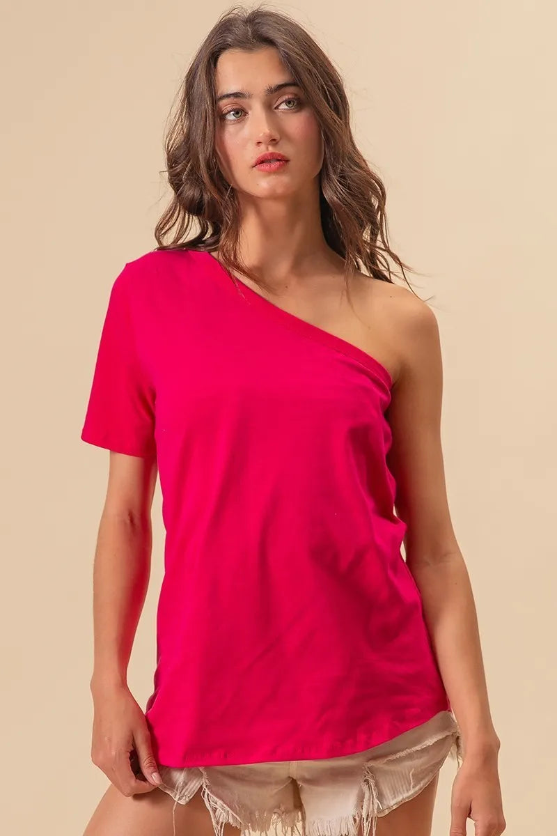 BiBi Cotton Span Knit One Shoulder Top