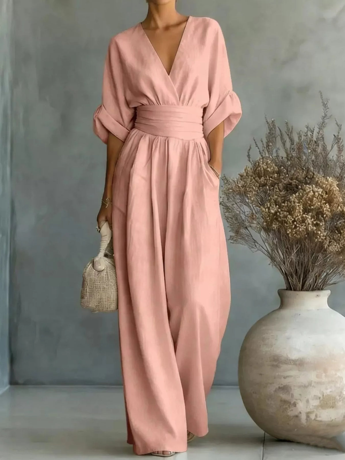 Full Size Half Sleeve Wide-Leg Jumpsuit Plus Size