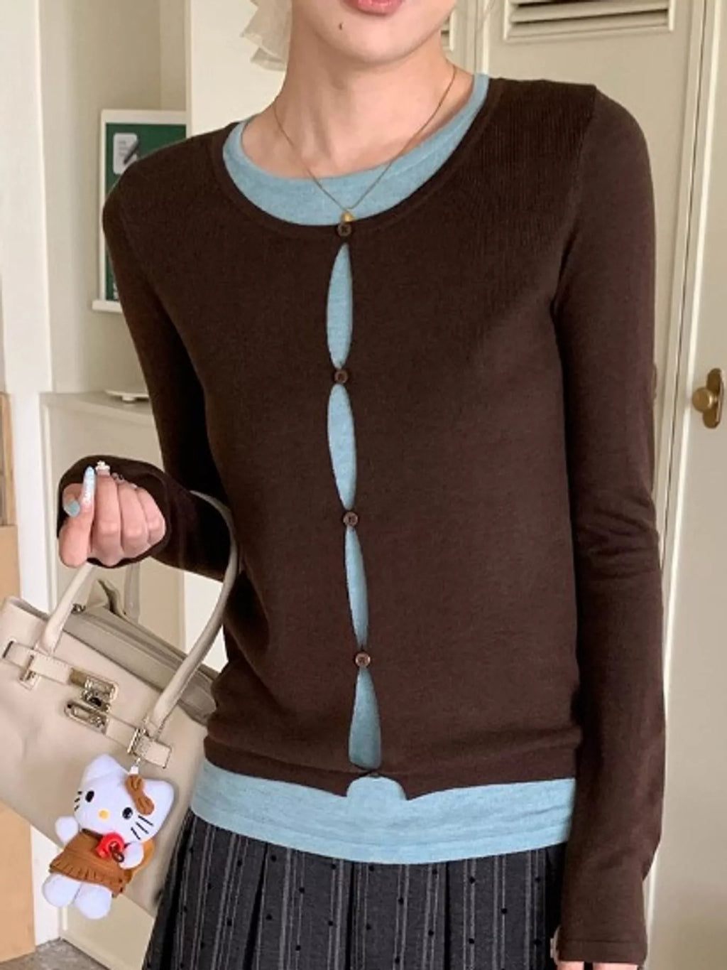 Layered Look Long Sleeve Knit Top