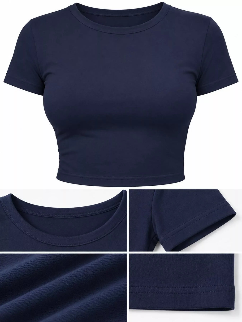 Slim Fit Basic Crew Neck Short Sleeve Crop T-Shirt