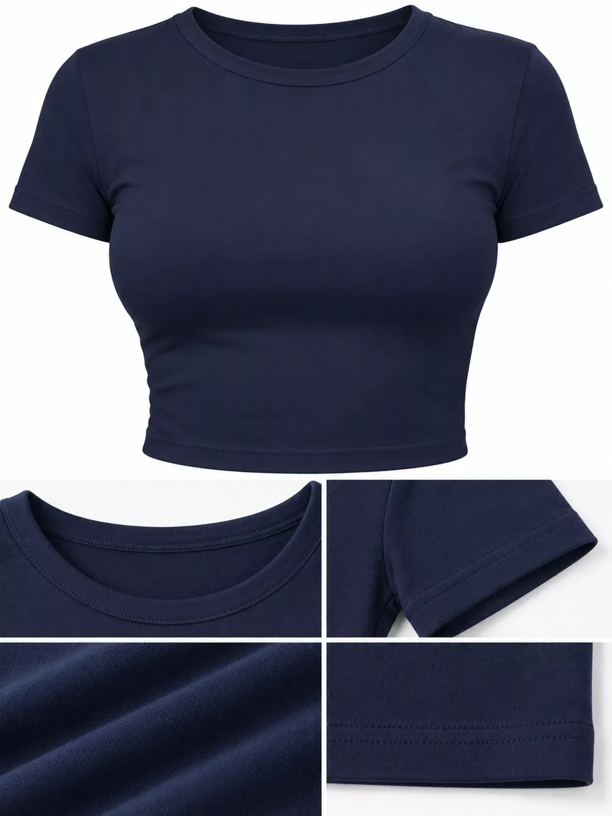Slim Fit Basic Crew Neck Short Sleeve Crop T-Shirt