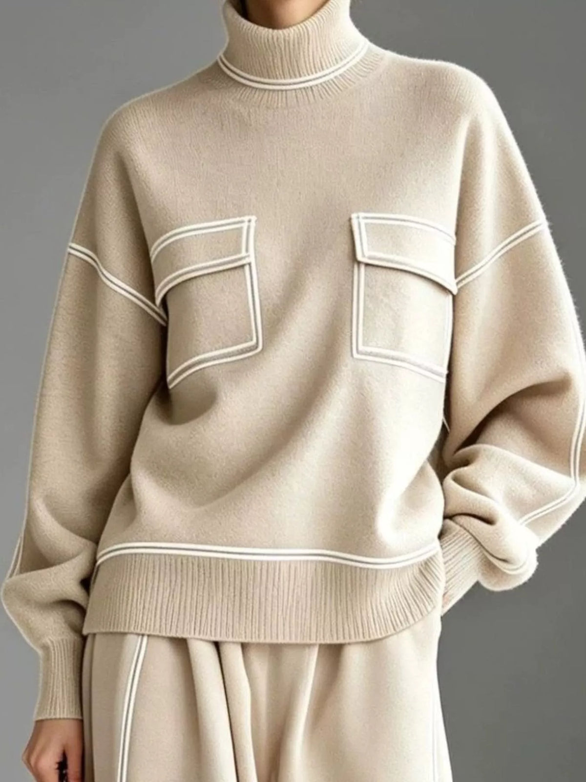 Turtleneck Knit Top and Midi Skirt Set