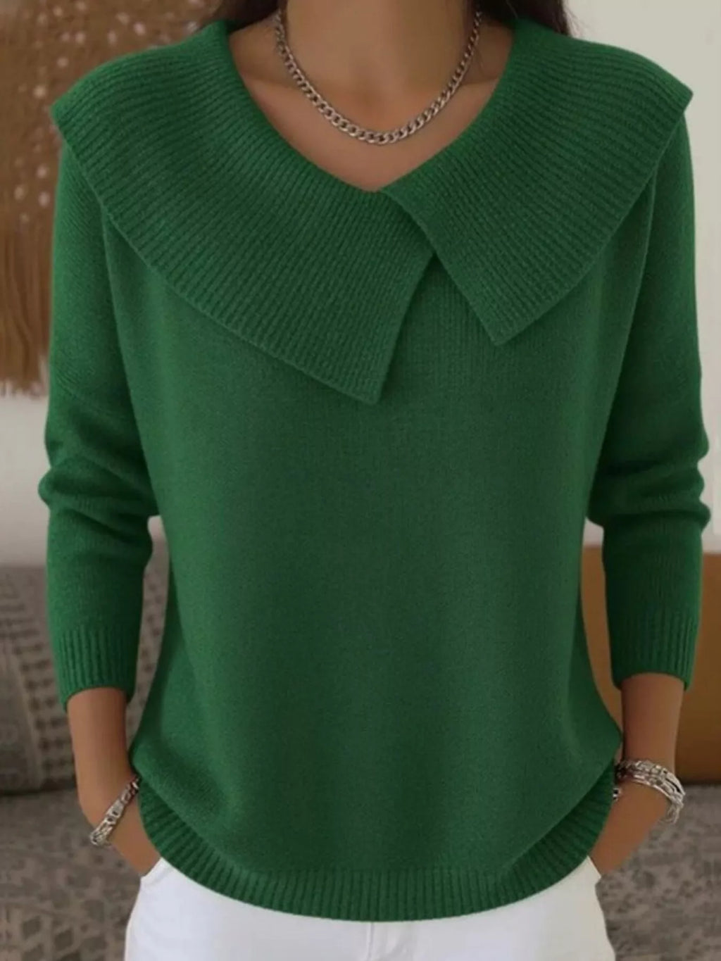 Full Size Wide-Collar Ribbed Knit Sweater Plus Size
